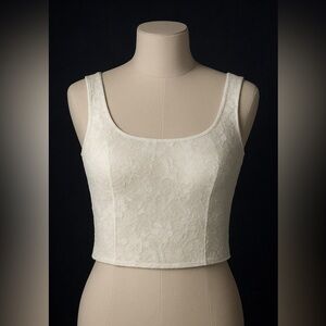 Arula Women’s 1X Gardenia Lace Crop Faux Corset Top Cream Scoop Neck Boho Floral